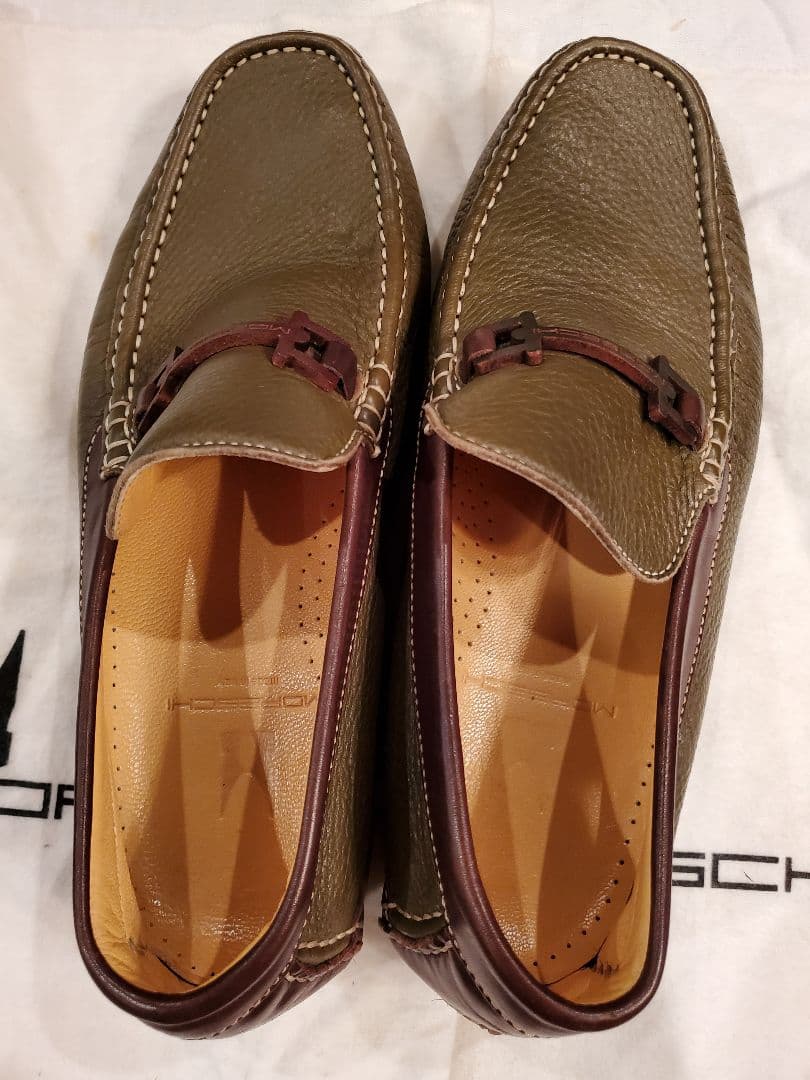 MORESCHI オリーブグリーン ブラウン レザー モカシン 24cm 未使用