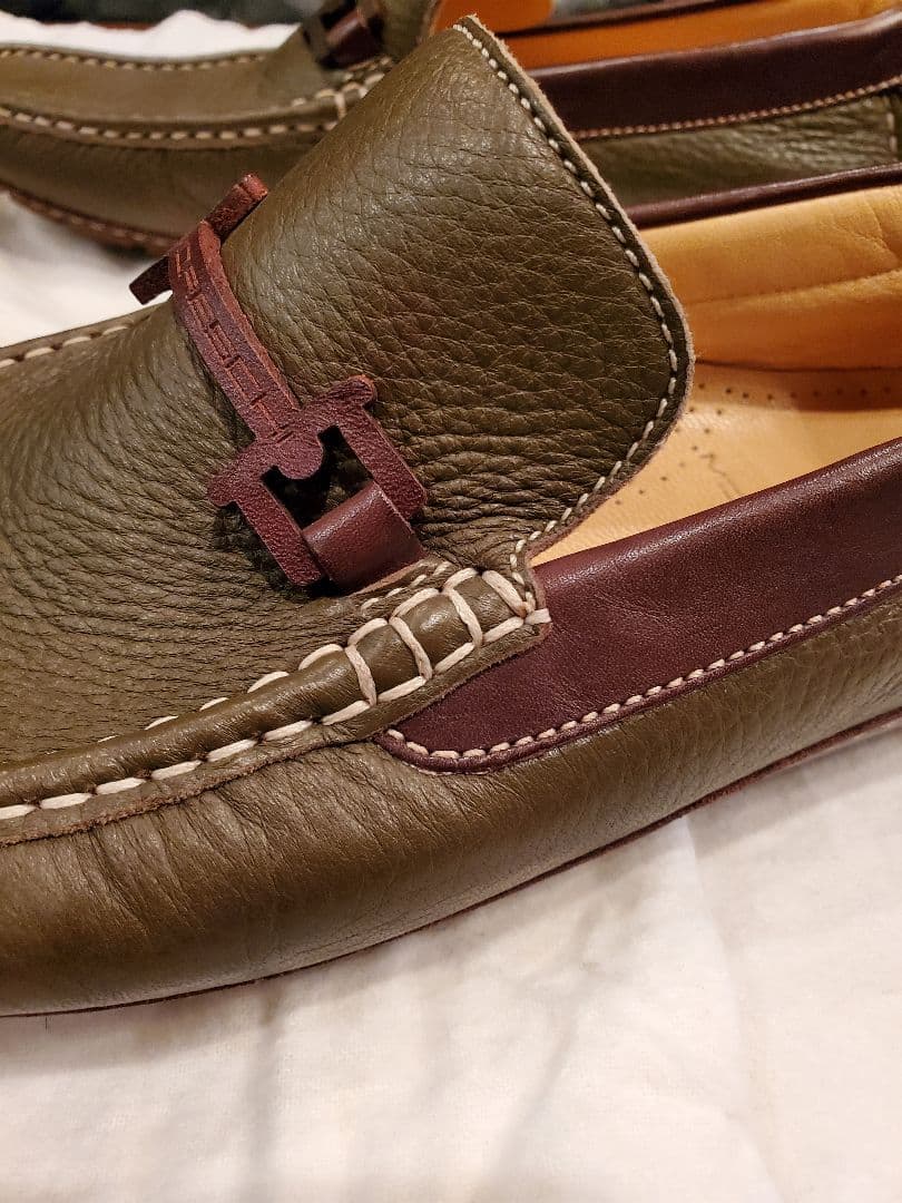 MORESCHI オリーブグリーン ブラウン レザー モカシン 24cm 未使用