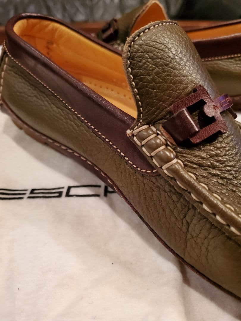 MORESCHI オリーブグリーン ブラウン レザー モカシン 24cm 未使用