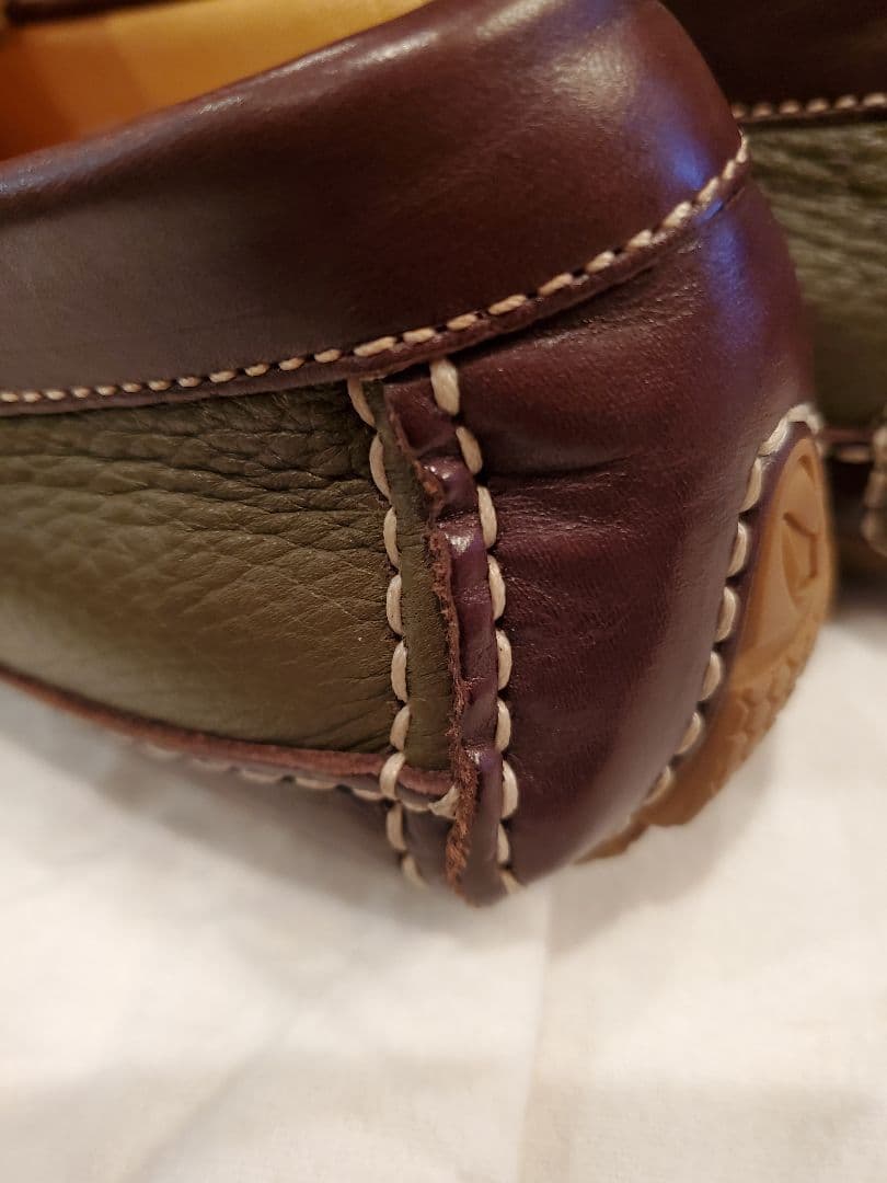 MORESCHI オリーブグリーン ブラウン レザー モカシン 24cm 未使用
