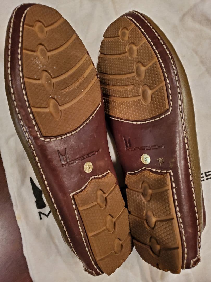 MORESCHI オリーブグリーン ブラウン レザー モカシン 24cm 未使用