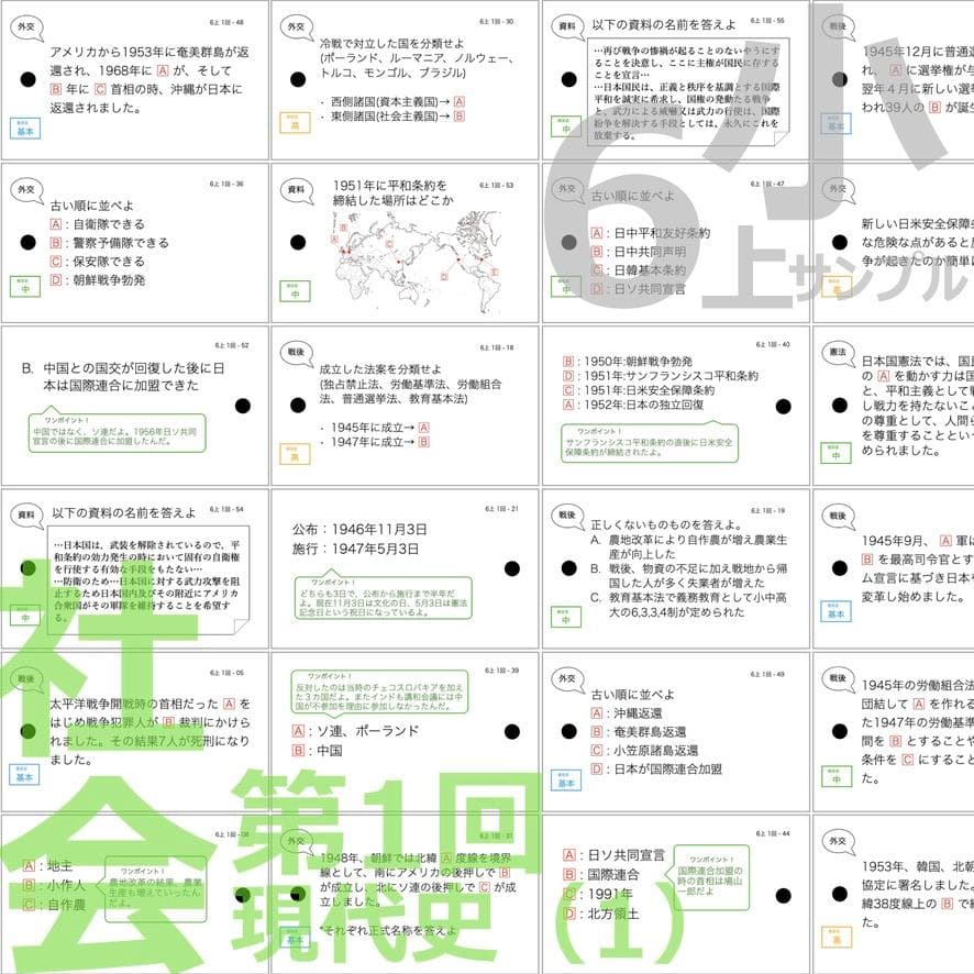 中学受験 暗記カード【6年上 社会 1-8回】予習シリーズ 組分け