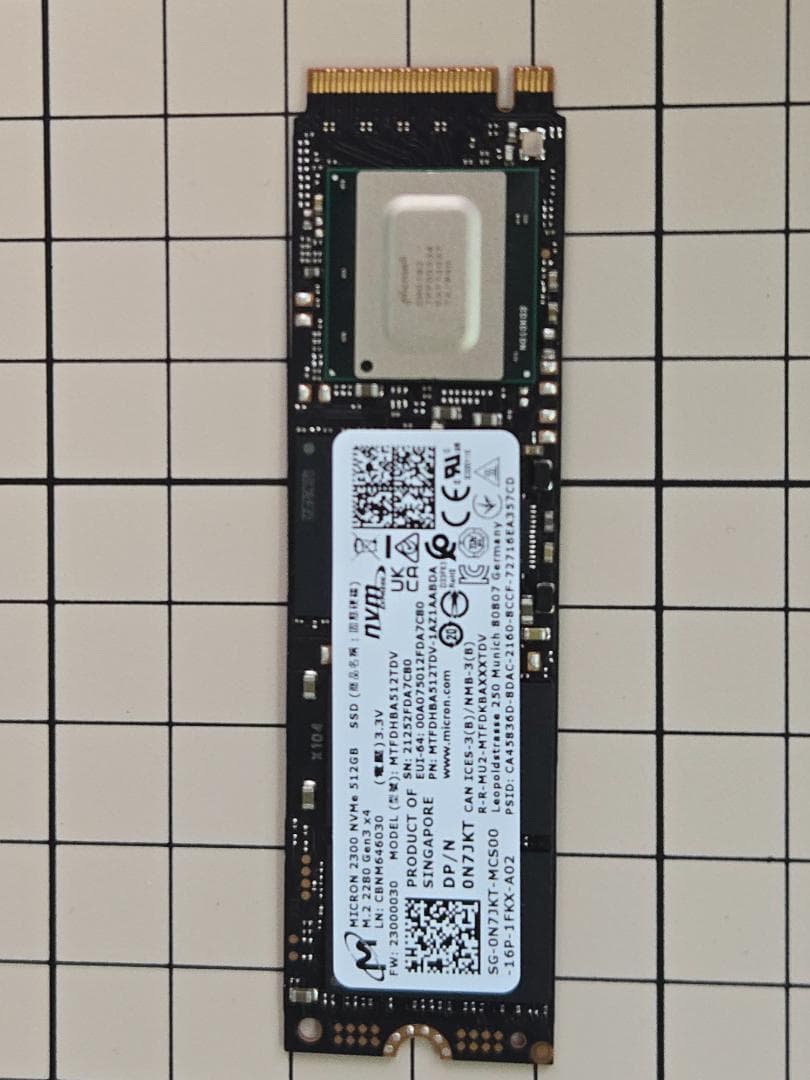 Micron 2300 512GB NVME M.2 中古（準新品）