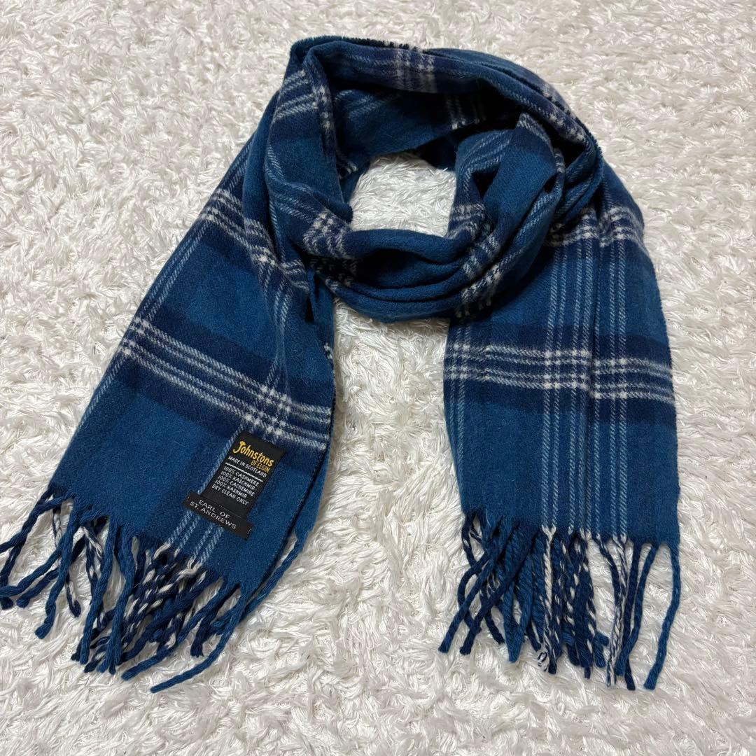 美品　Johnstons マフラー　タータンチェック　カシミヤ100%