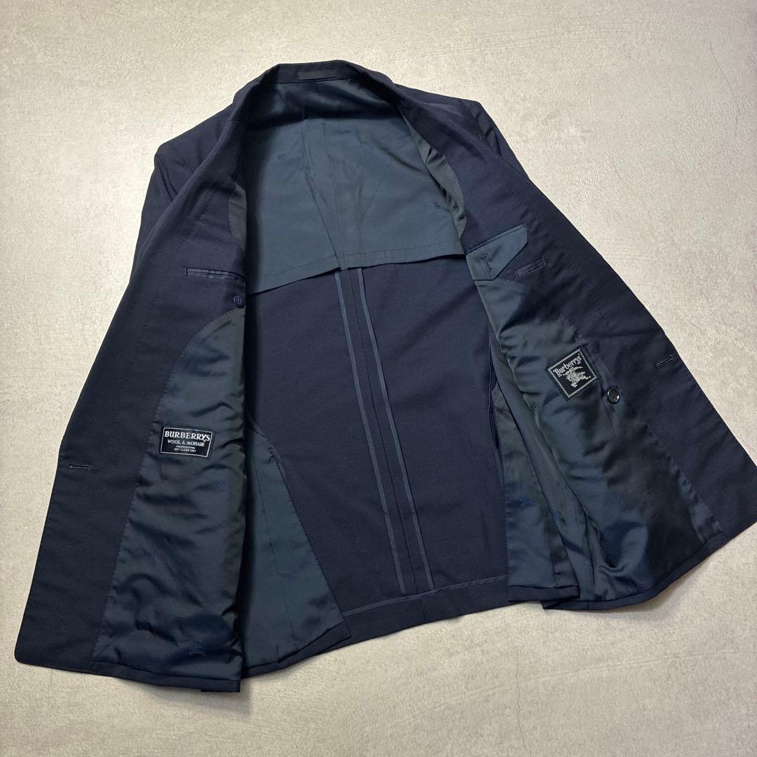 専用光沢感】90sバーバリーモヘア混合紺ブレダブル春夏175A6金ボタンブレザー