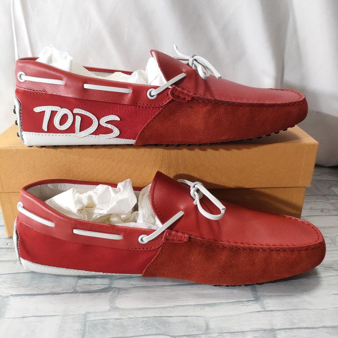 未使用品✨TOD'S　デッキシューズ　TOD'Sロゴ　レザー×スウェード　赤白