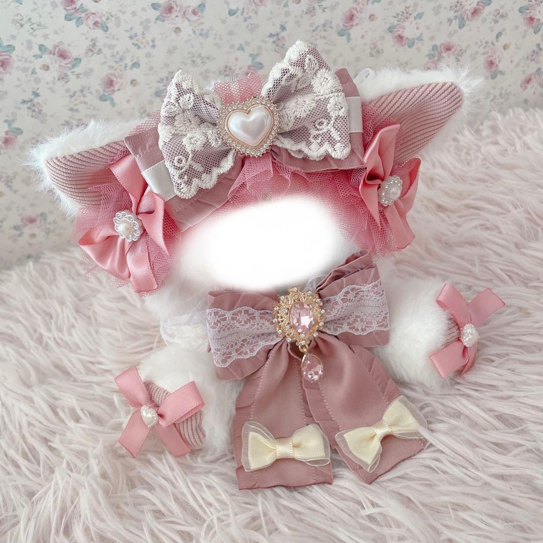 １２cm♡いつぬいちびぐるみサイズ♡おすわりぬい服♡ねこの着ぐるみ♡ピンク