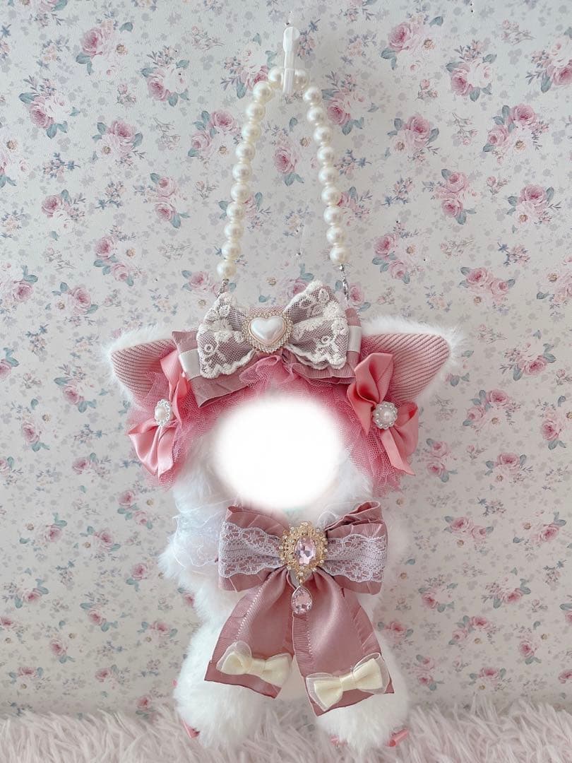 １２cm♡いつぬいちびぐるみサイズ♡おすわりぬい服♡ねこの着ぐるみ♡ピンク