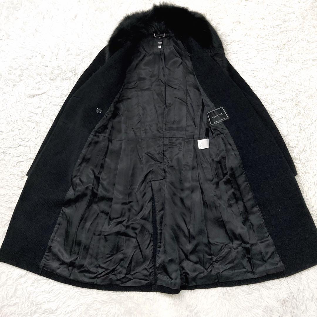 美品✨INED フォックスファー襟ロングコート ダブル銀ボタン ファー着脱可 M