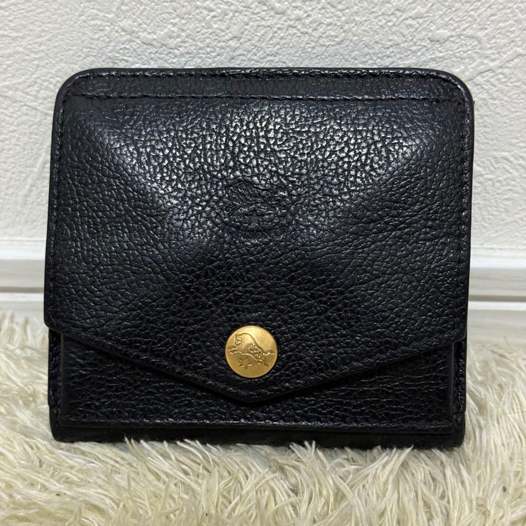 美品✨ イルビゾンテ　ロゴ刻印　金ボタン　二つ折り　財布　現行　ミニウォレット