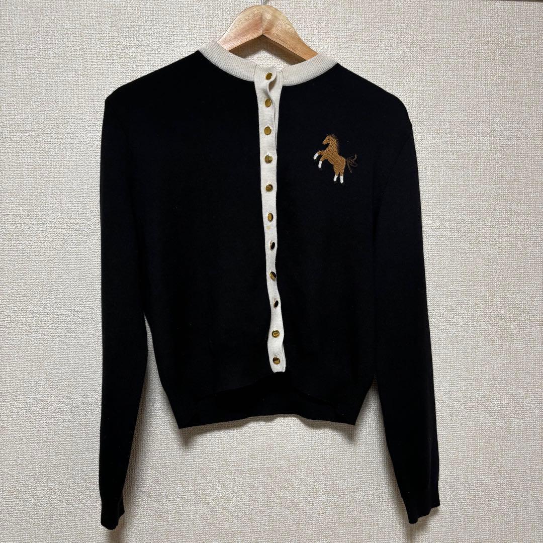 seventen セブンテン 馬刺繍 ブラック　黒/ホワイト カーディガン M