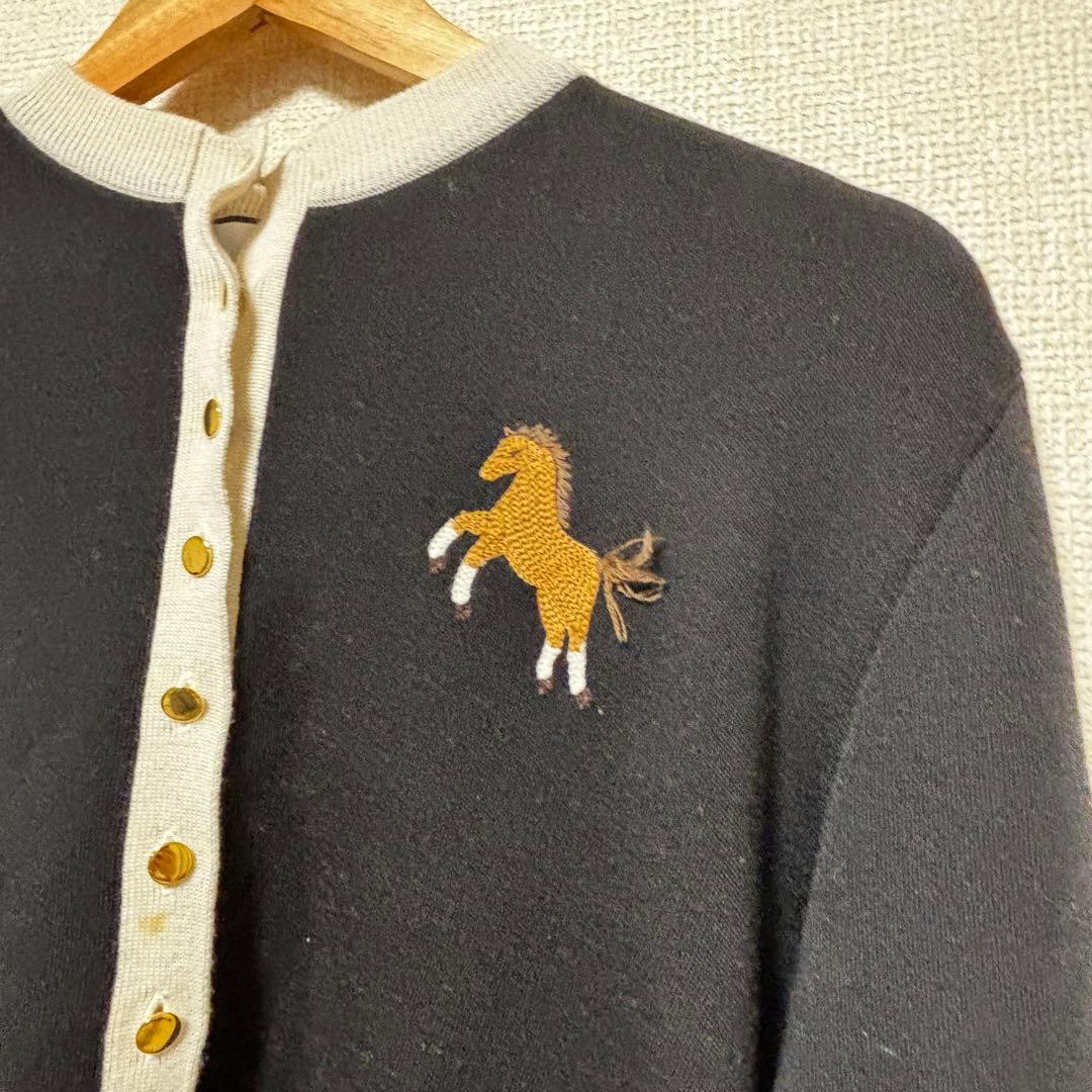 seventen セブンテン 馬刺繍 ブラック　黒/ホワイト カーディガン M