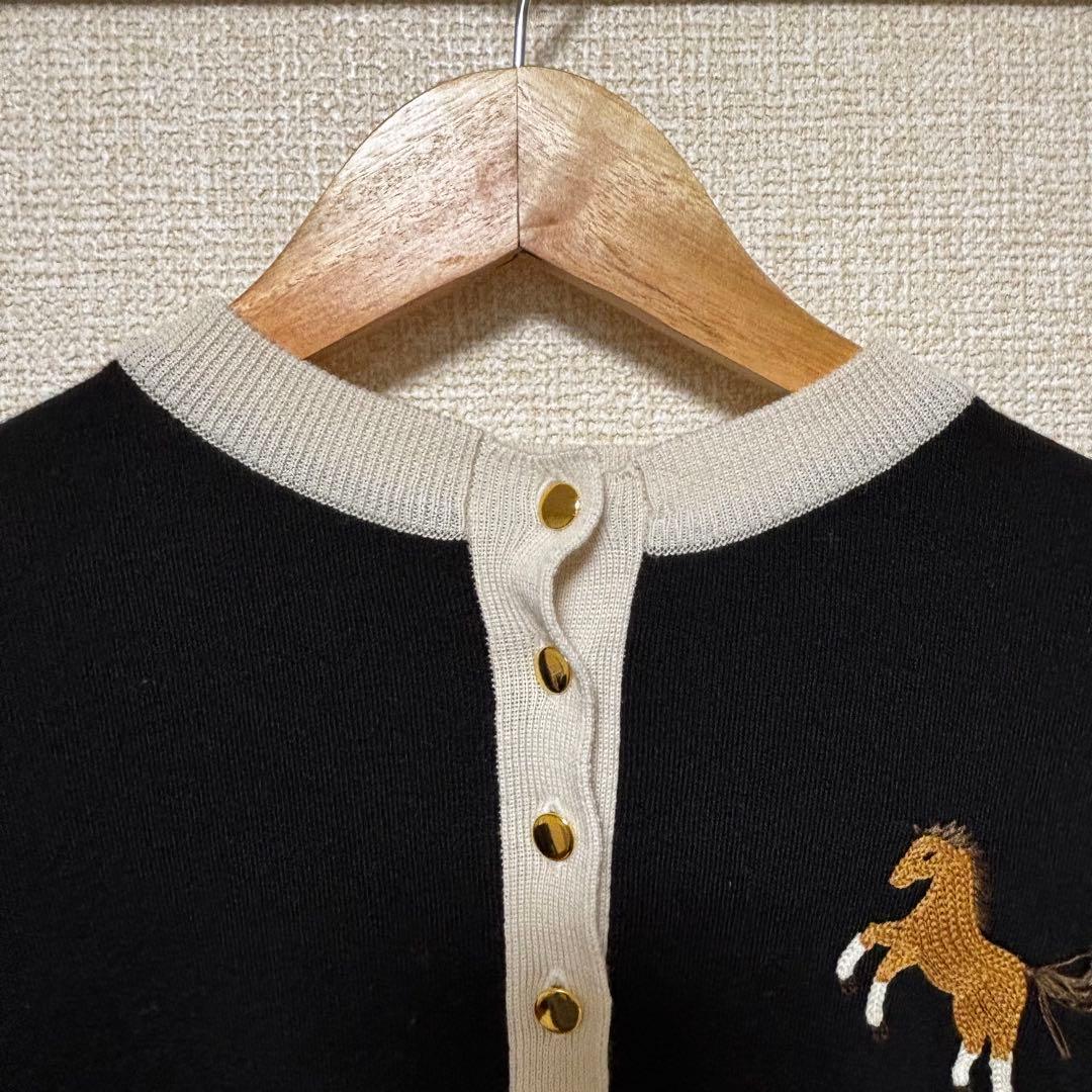 seventen セブンテン 馬刺繍 ブラック　黒/ホワイト カーディガン M