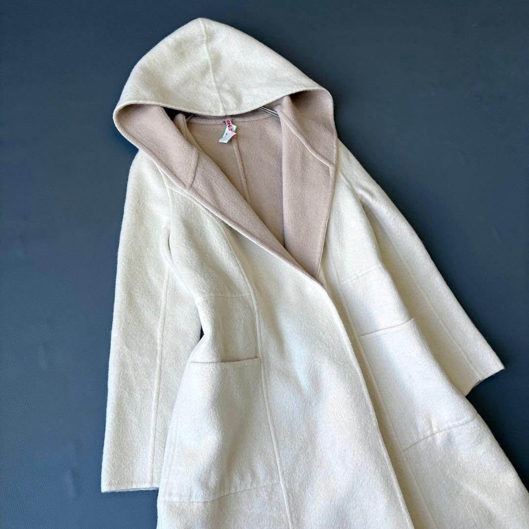 2989y美品　トッカ　フード付きロングリバーコート　アイボリー春服♡