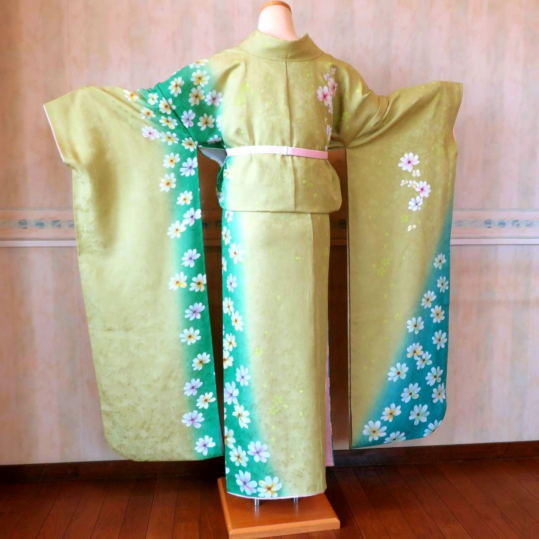 桜夢ページ　　5108　振袖 単品　グリーン　正絹