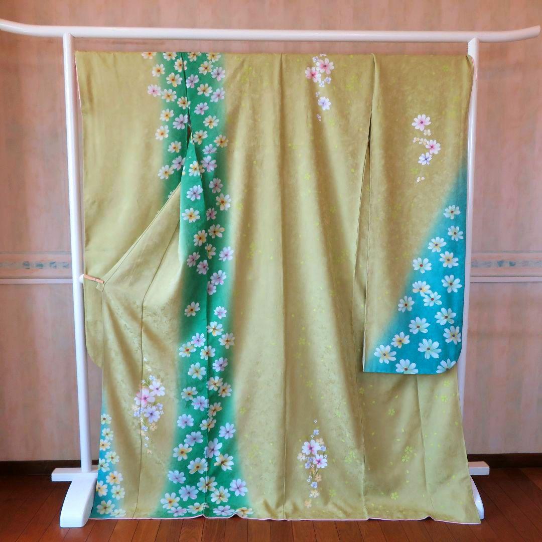 桜夢ページ　　5108　振袖 単品　グリーン　正絹