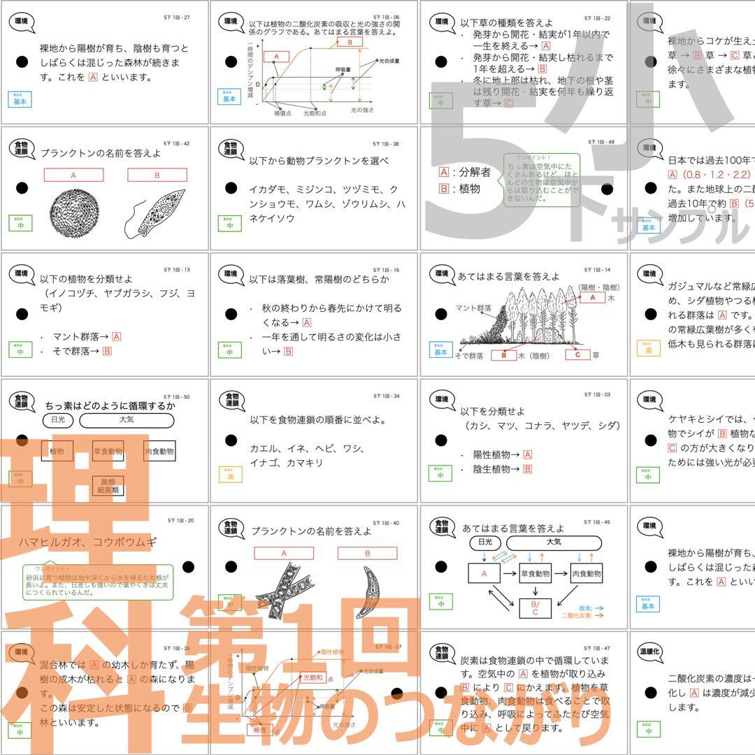 中学受験 暗記カード【5年下 社会・理科1-9回】 予習シリーズ 組み分け対策