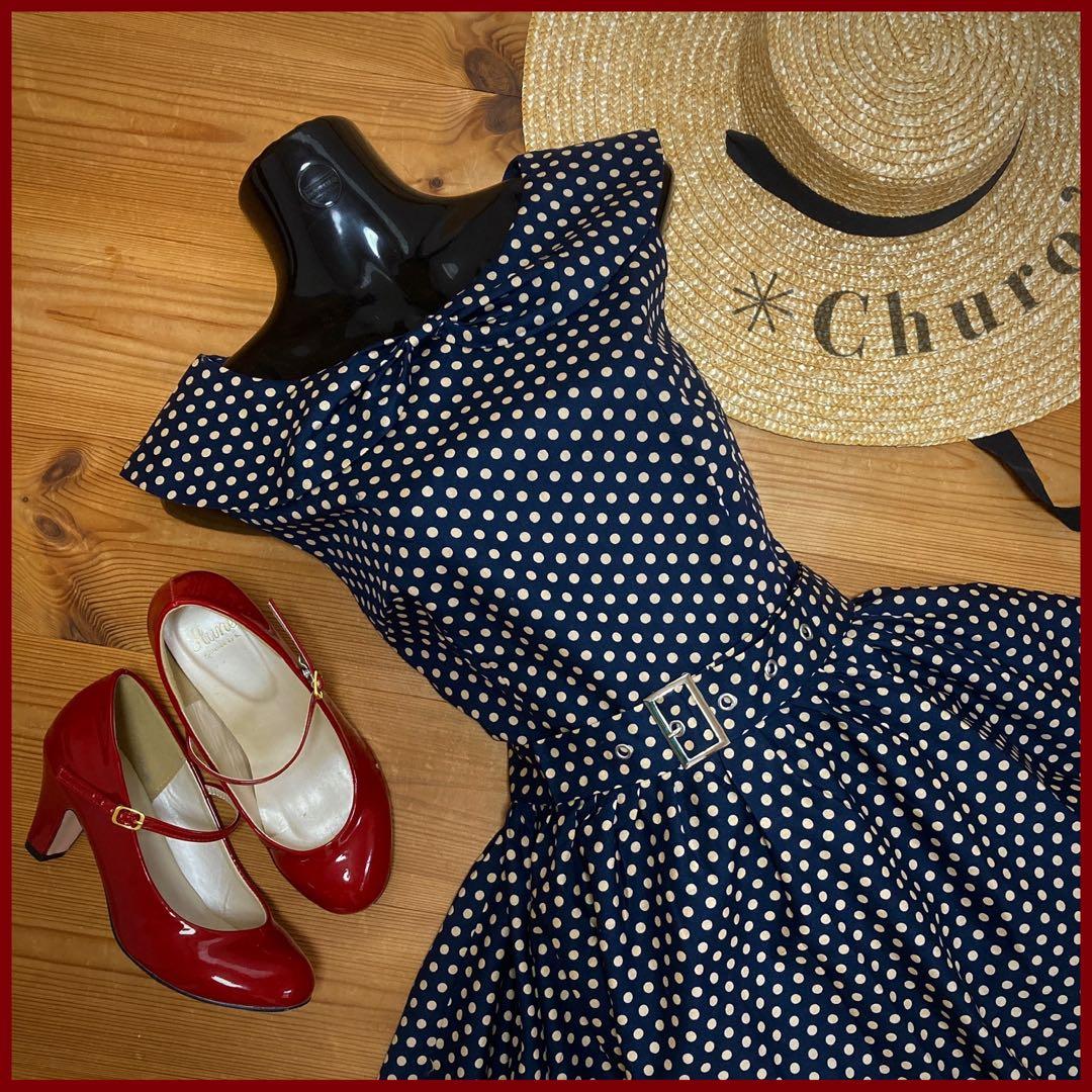 ✳︎1950s & Pinup Style Navy PolkaDot Dress
