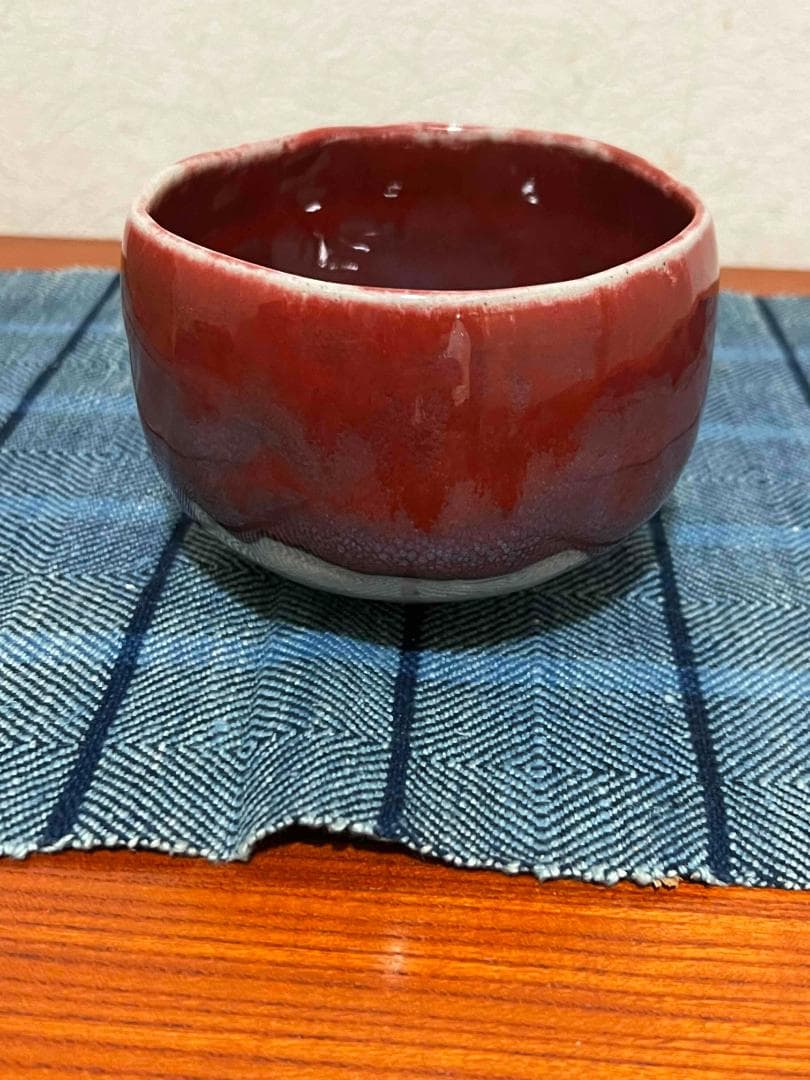 赤い抹茶椀　二代栄一　産地窯元年式不明　５０年以上前　謎の骨董品　昭和中期以前