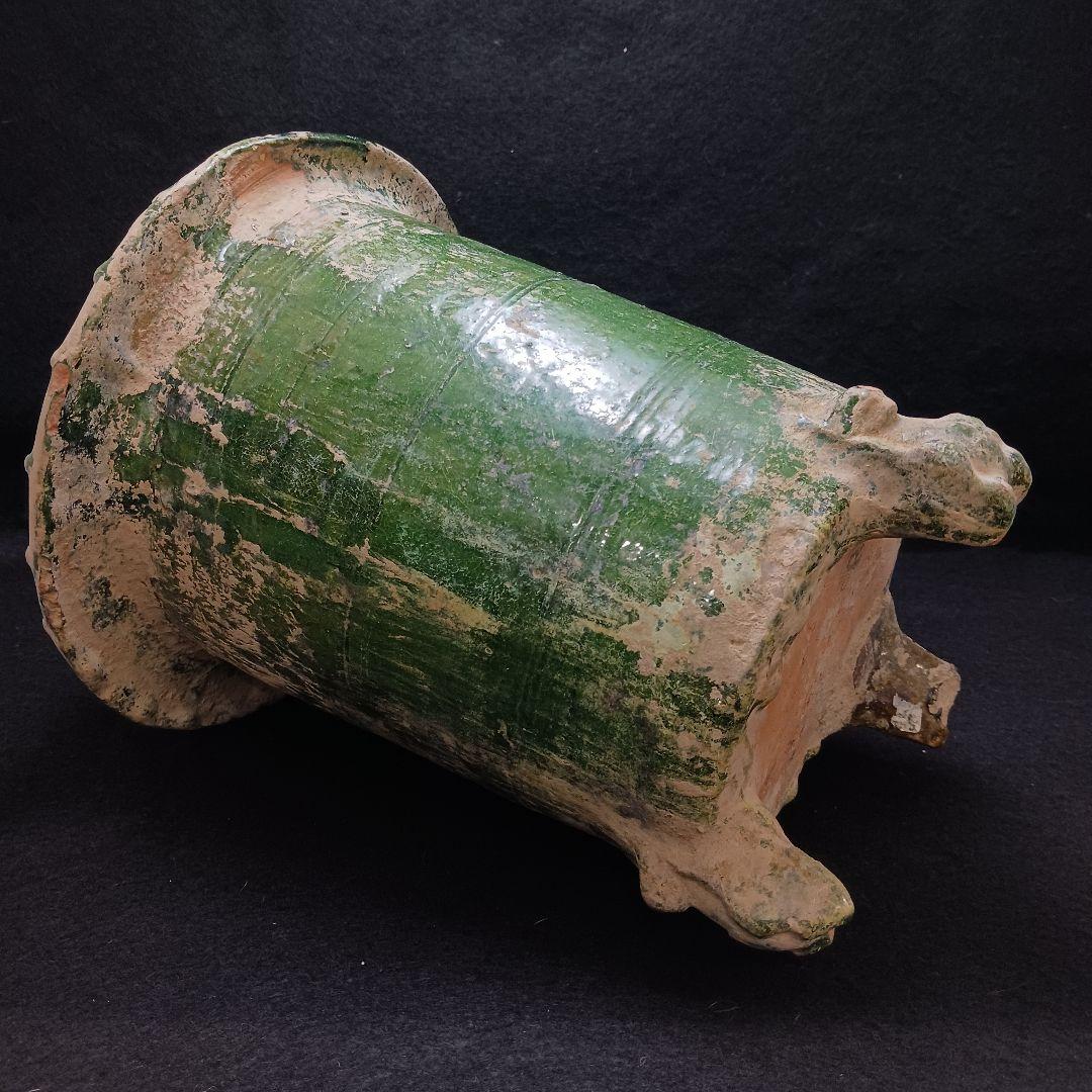Y2952-2 中国 漢代 緑釉穀倉 置物 高さ27.5㎝