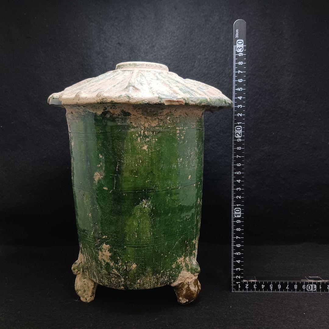 Y2952-2 中国 漢代 緑釉穀倉 置物 高さ27.5㎝
