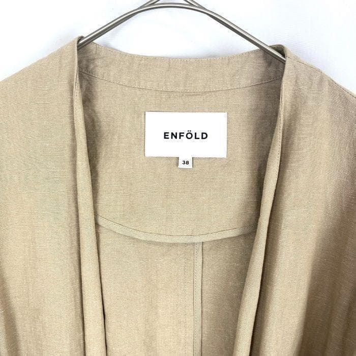 エンフォルド ENFOLD リネンコート ノーカラー ロング ベルト付 ベージュ