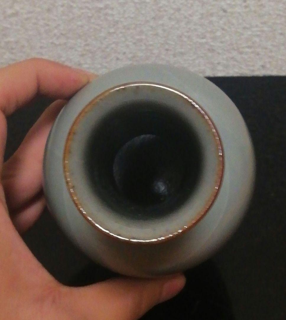 渡部秋彦作　雷神窯　青磁　砧　花入　共箱　略歴付　花瓶