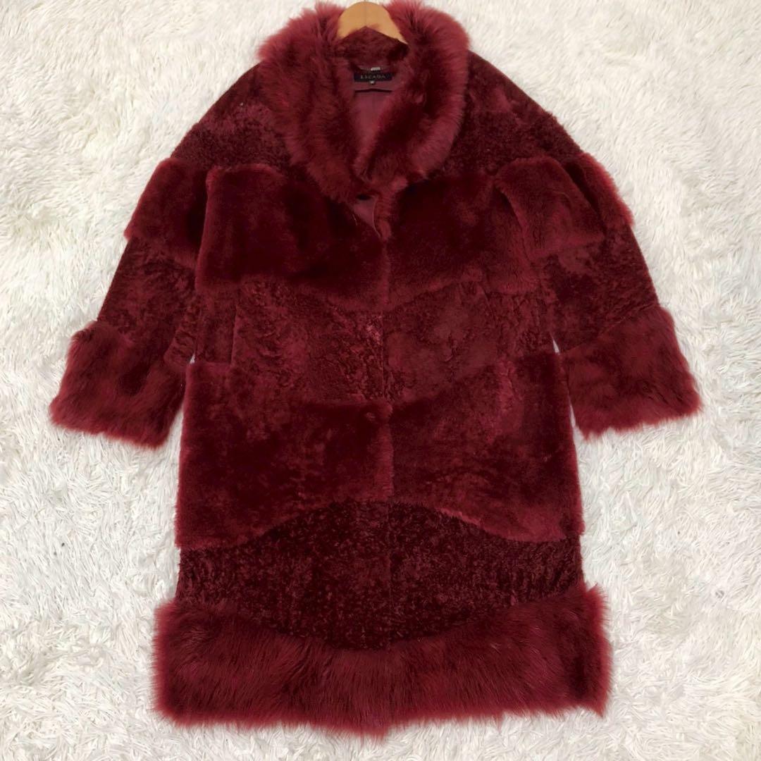 最高級◎美品◎Escada ロングコート 赤 レッド ムートン調 レディース