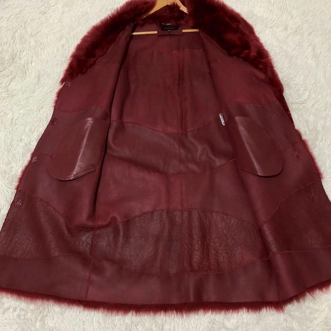最高級◎美品◎Escada ロングコート 赤 レッド ムートン調 レディース