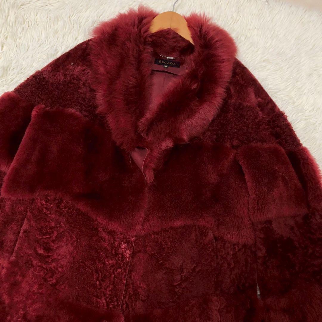 最高級◎美品◎Escada ロングコート 赤 レッド ムートン調 レディース