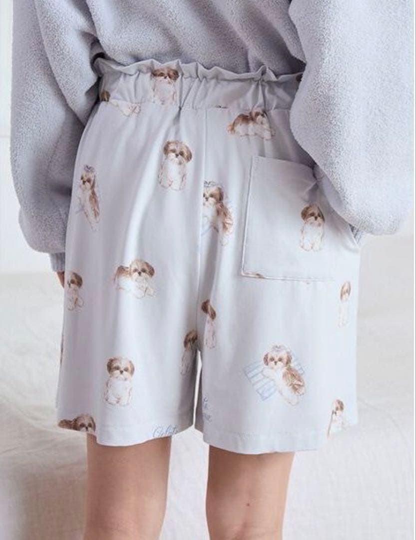 ジェラートピケ シーズー柄ショートパンツ　ブルー