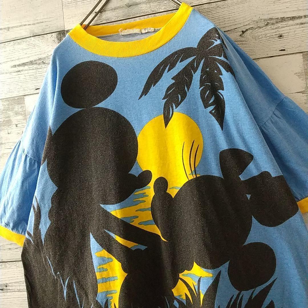 雰囲気抜群☆ディズニー ミッキー ミニー 両面プリント リンガーネック Tシャツ