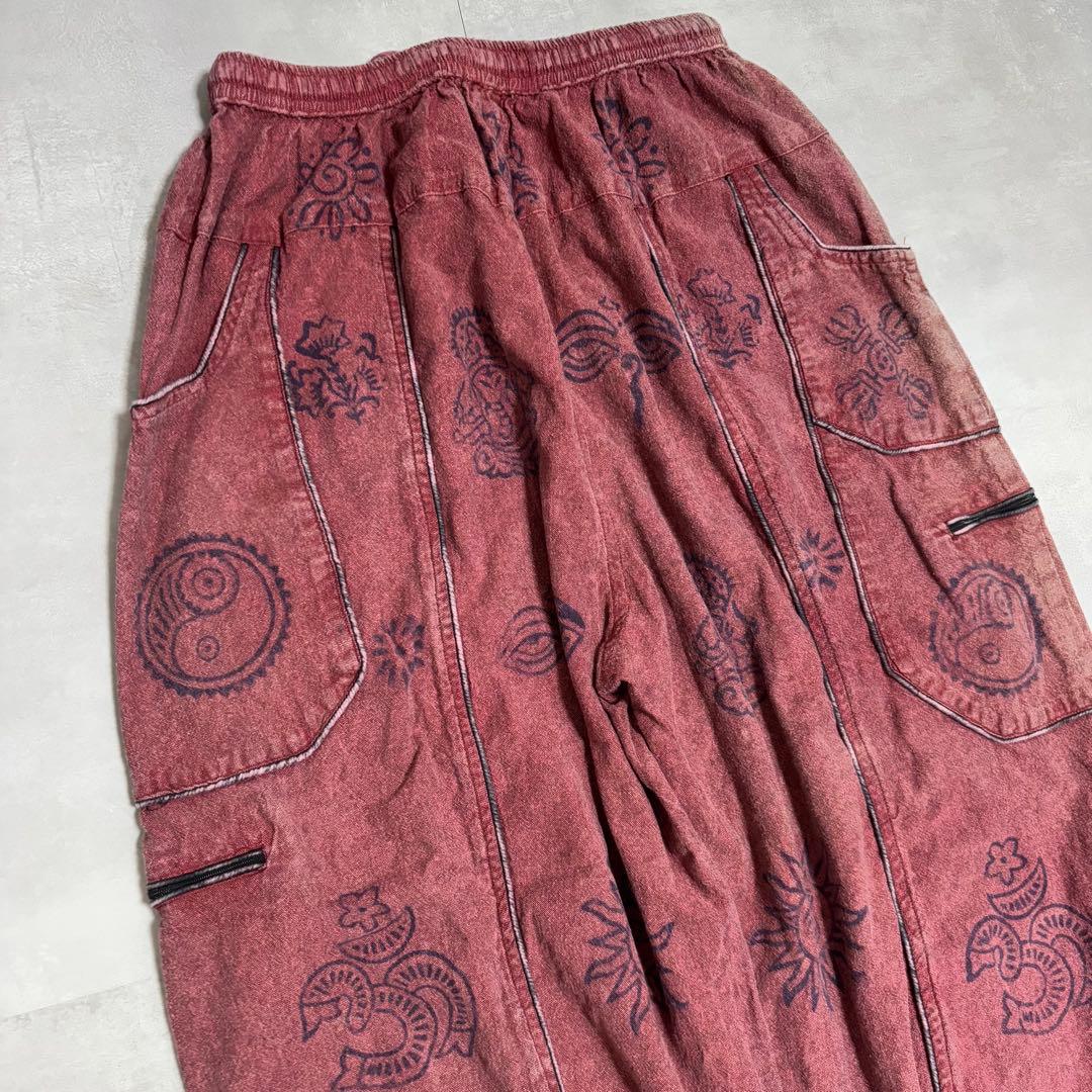 vintage バルーンパンツ　ネパール製　コットン　赤　民族　ネイティブ