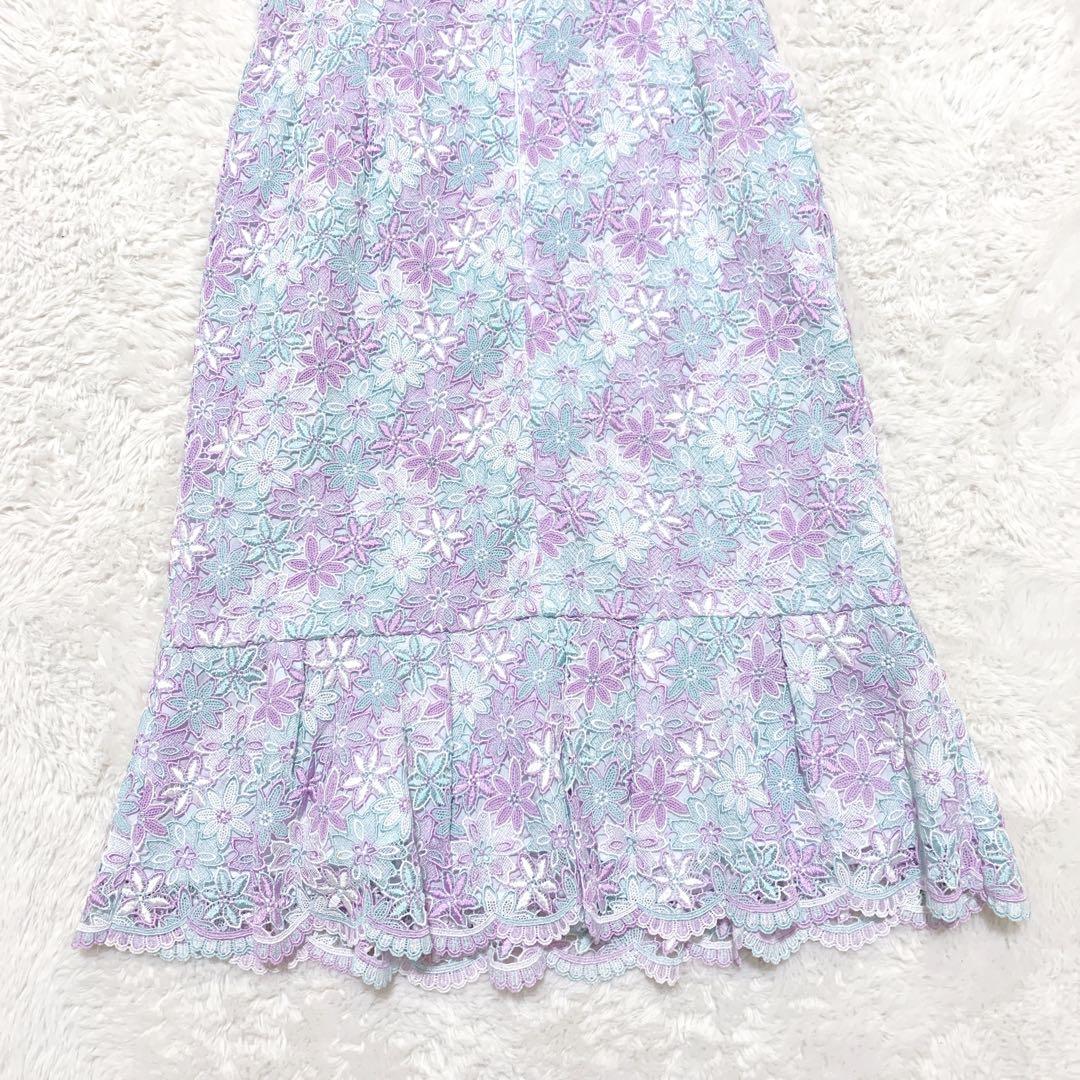TOCCA トッカ 花柄刺繍 ノースリーブワンピース サイズ0 紫 青 ミモレ丈