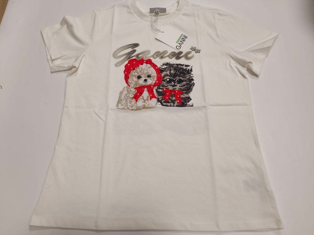 GANNI 犬イラスト Tシャツ ホワイト