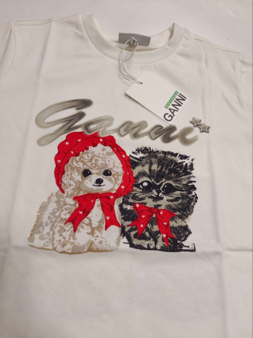 GANNI 犬イラスト Tシャツ ホワイト