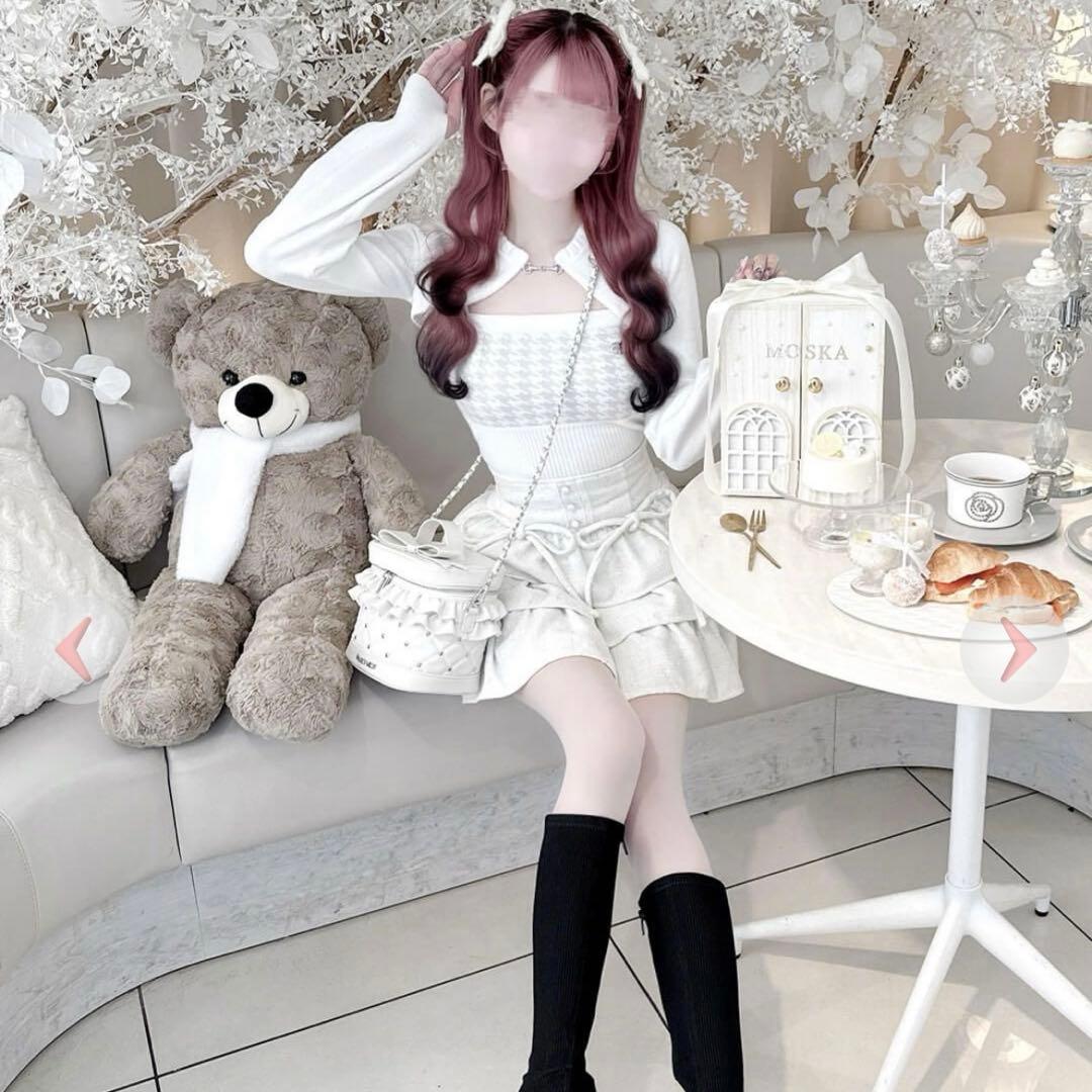 HONEYMEW ハニーミュウ 千鳥アンサンブルニットトップス ホワイト