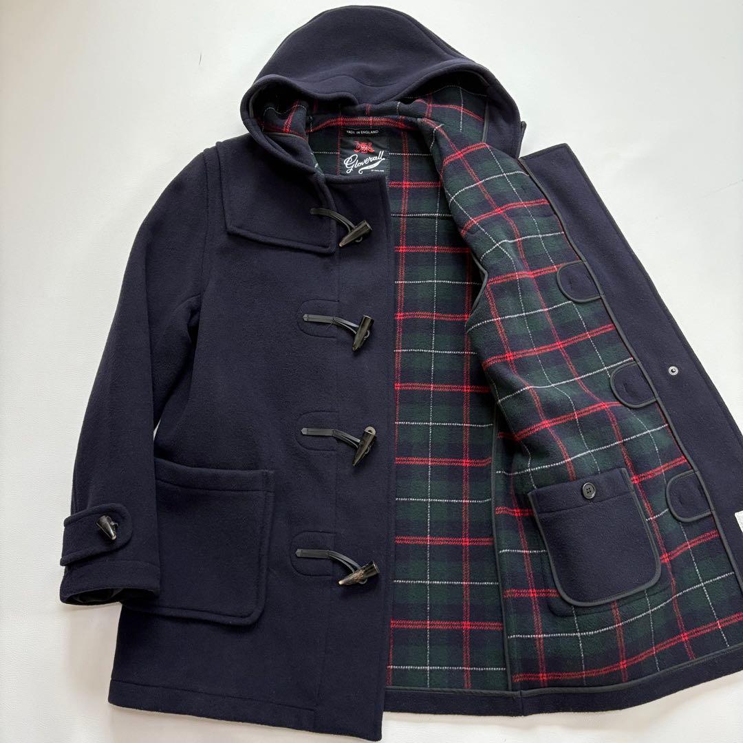 【極美品】グローバーオール ダッフルコート フード チェック ウール L