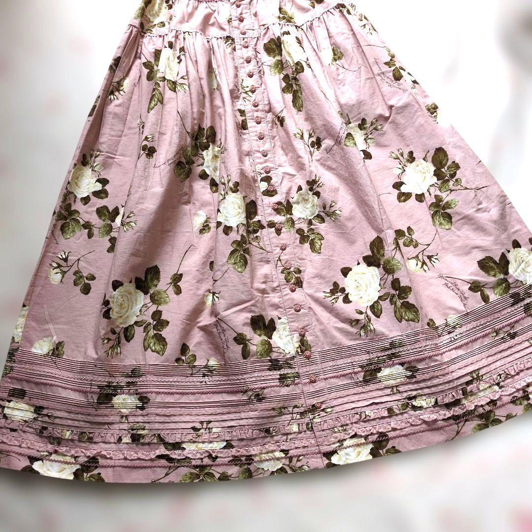 新品 ピンクハウス♥ホワイトローズプリント吊りスカート