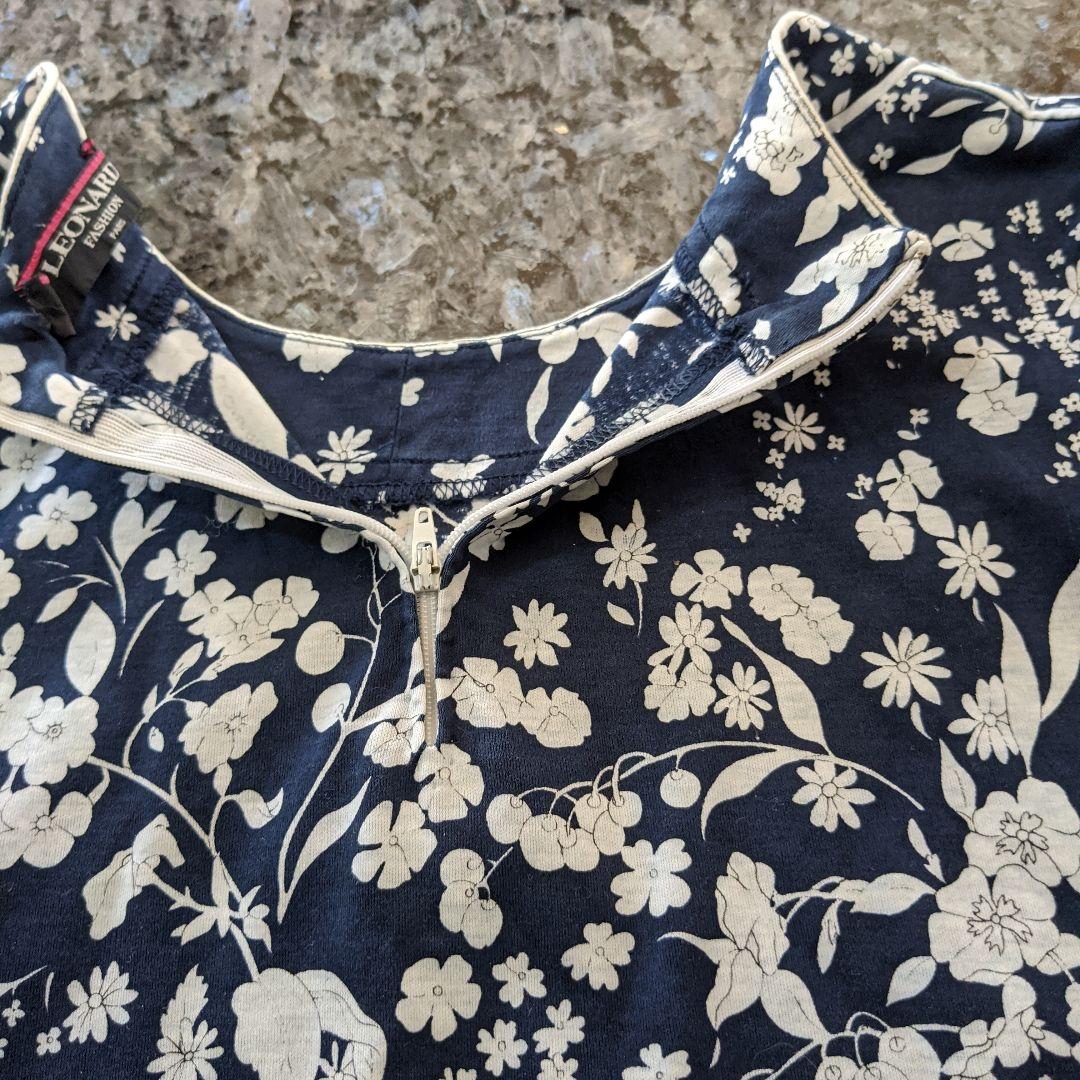 LEONARD ネイビーフラワープリント 半袖Tシャツl