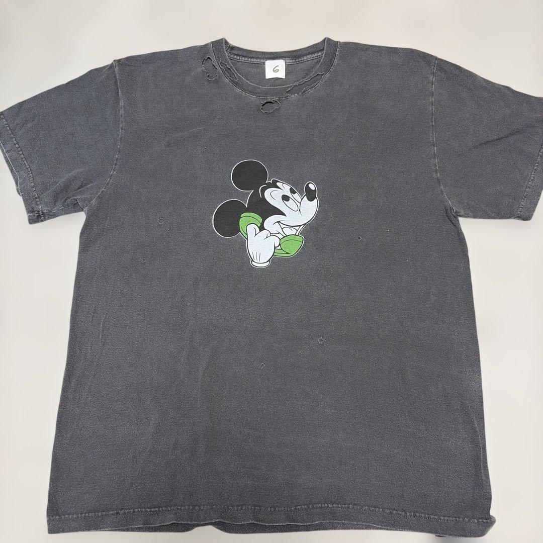 roku 6 ミッキーマウス ダークグレー Tシャツ L