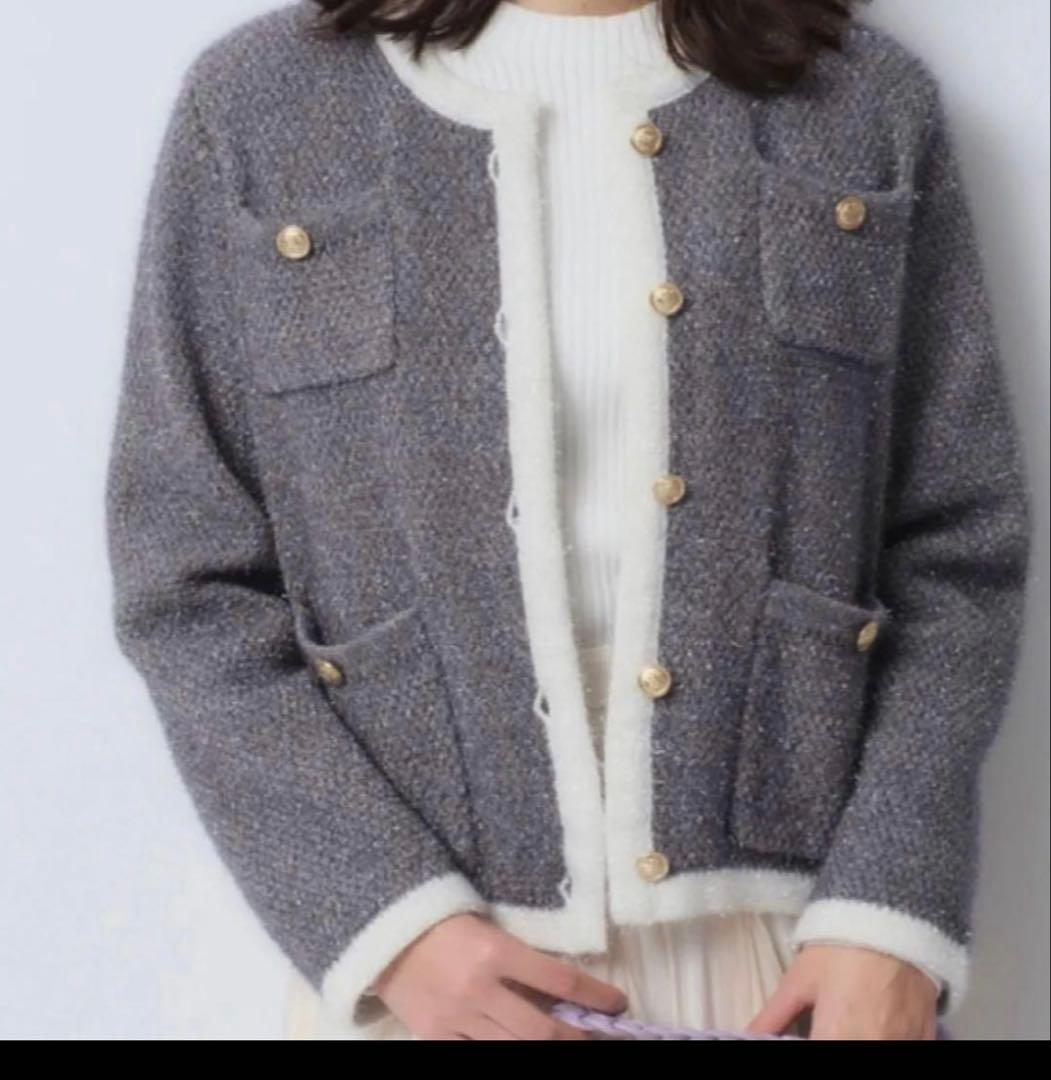 新品未使用　JUSGLITTY ラメツイードノーカラージャケット　グレー