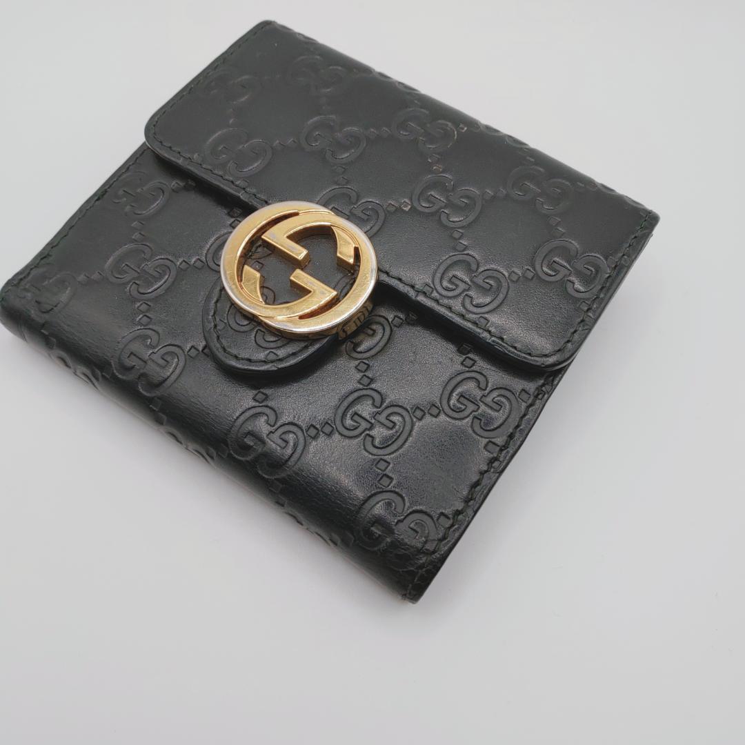 グッチ　GUCCIシマ　インターロッキングG　財布　2つ折り財布　レディース　黒