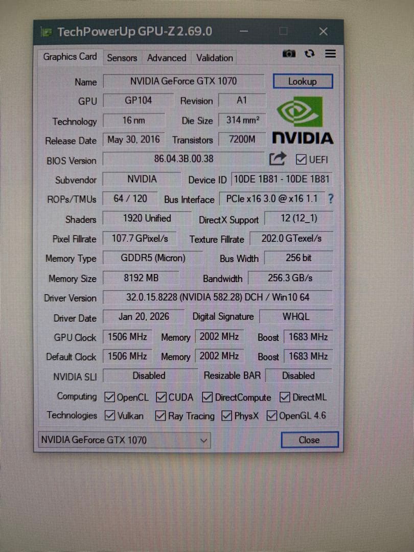 グラフィックボード・グラボ・ビデオカード NVIDIA GeForce Palit GTX1070 8GB