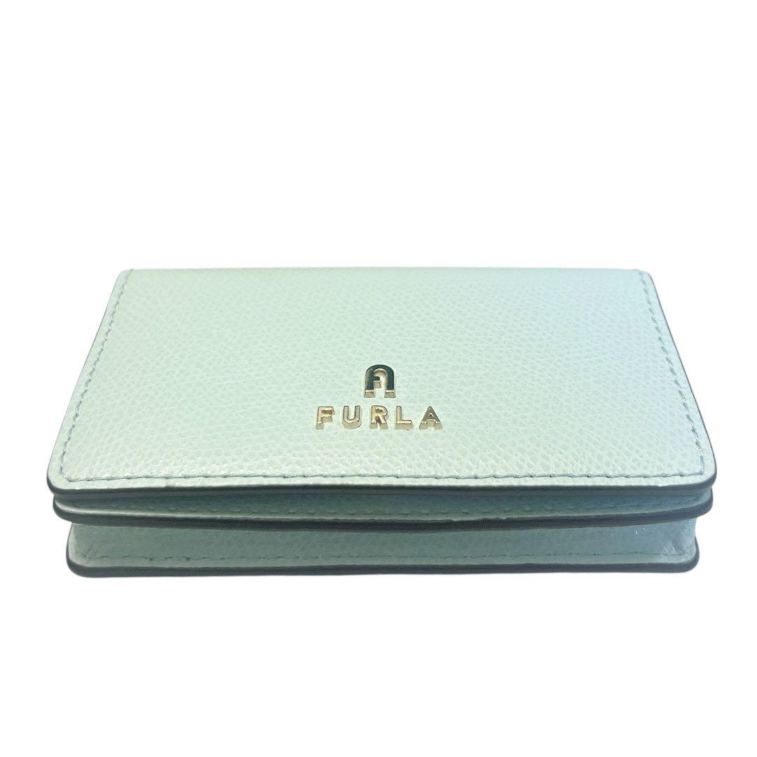 【未使用★保存袋付】FURLA カードケース 名刺入れ アーチロゴ ミントブルー