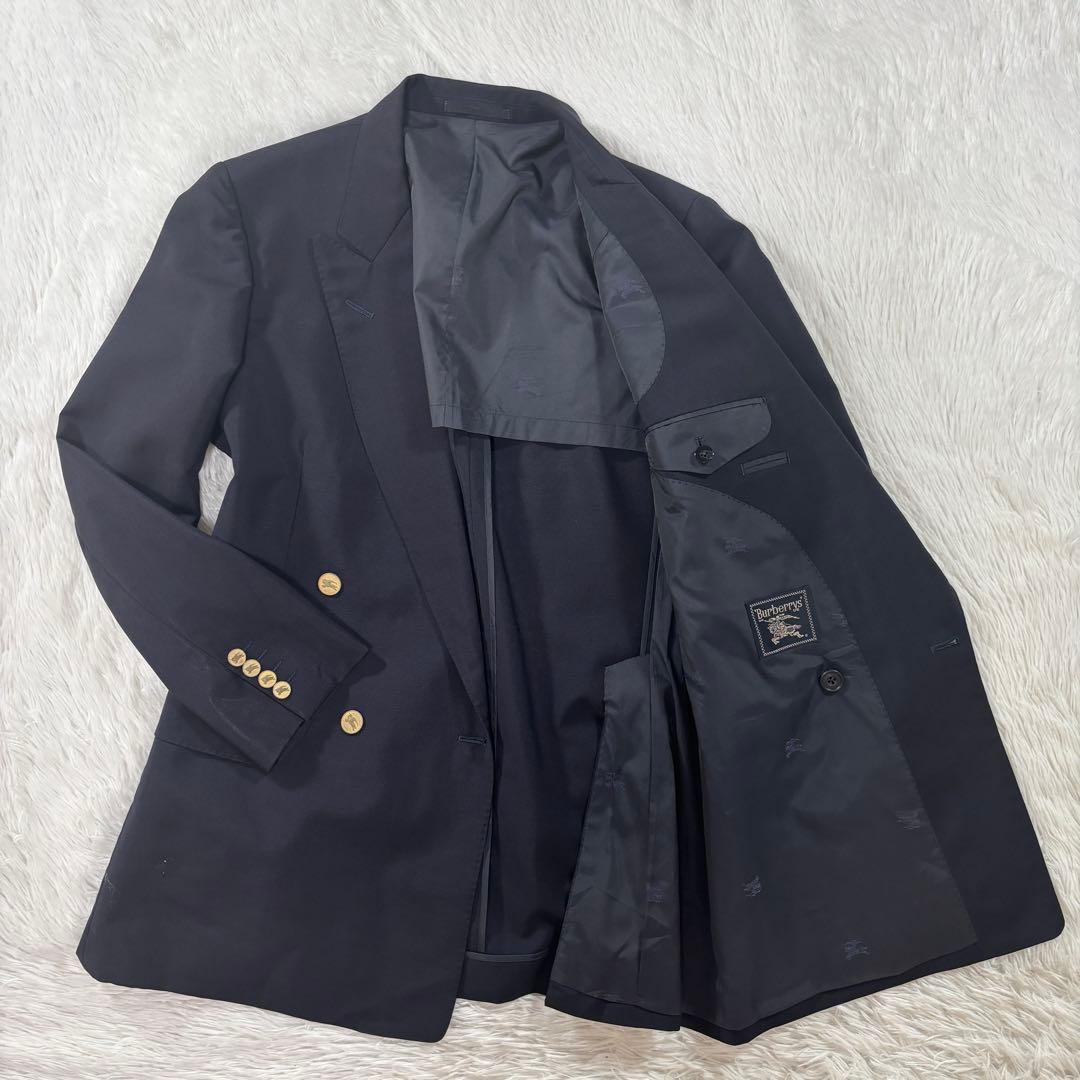 極美品 バーバリー 紺ブレ 刻印金ボタン ネイビー ダブル 裏地シャドーホース
