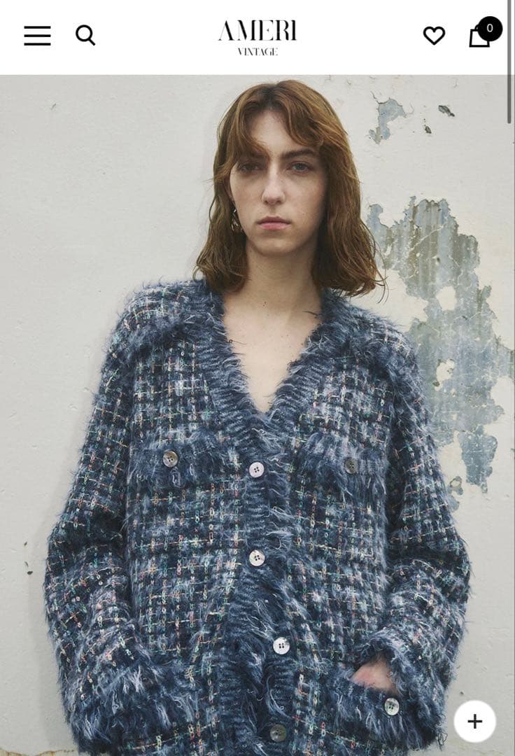 トップス Ameri TWEED FRINGE KNIT CARDIGAN