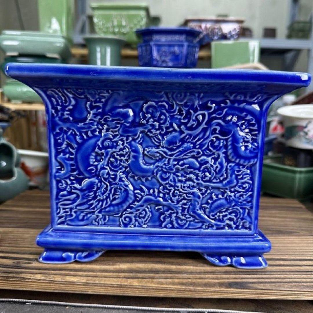 双竜四角盆栽鉢 青磁鉢 山野草鉢 多肉植物 植木鉢 小品大品盆栽鉢 陶器鉢置物