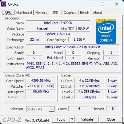 【CPUのみ】Intel 第4世代 Core i7 4790K。