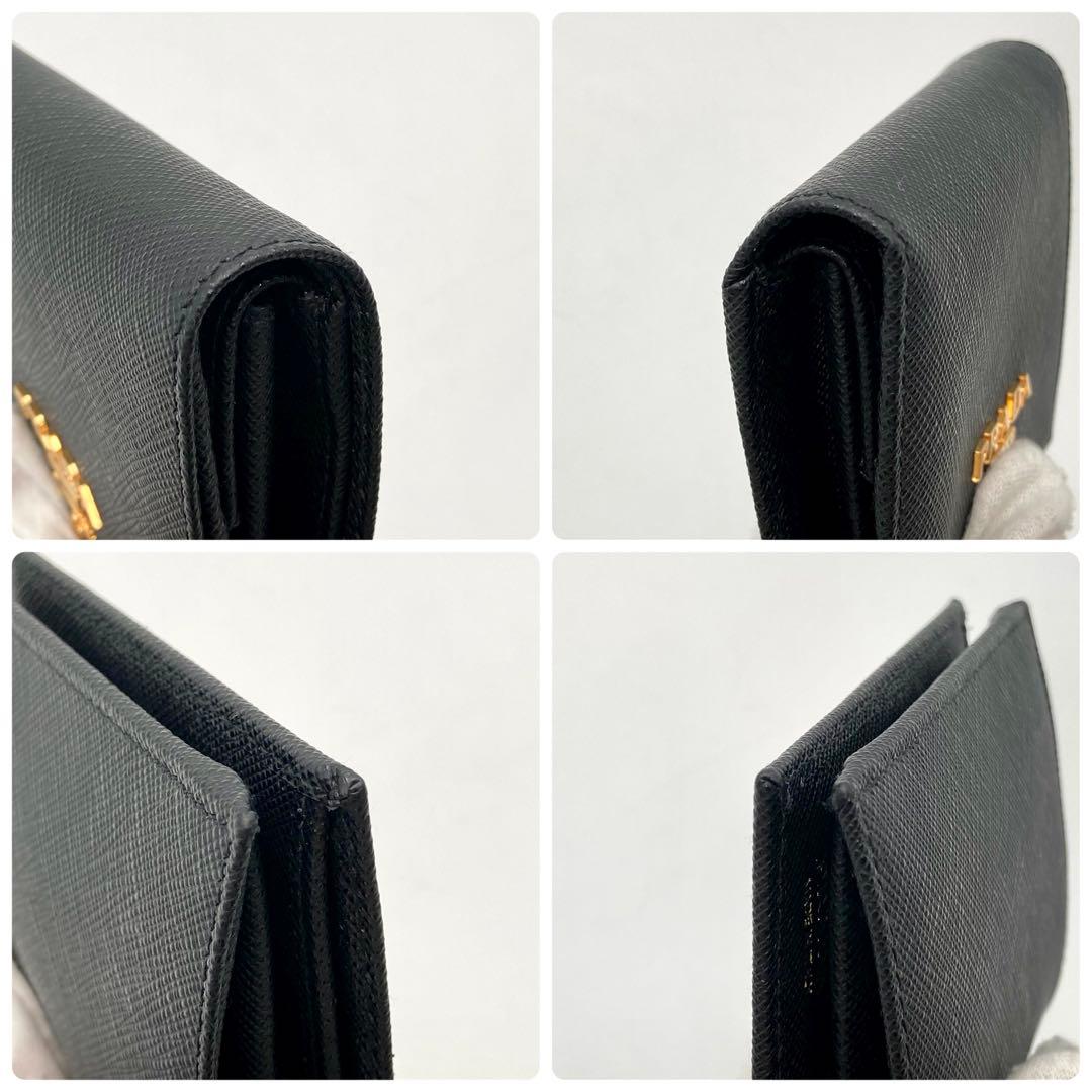 ホタテ✨ PRADA 1MV204 二つ折り財布 黒 サフィアーノレザー